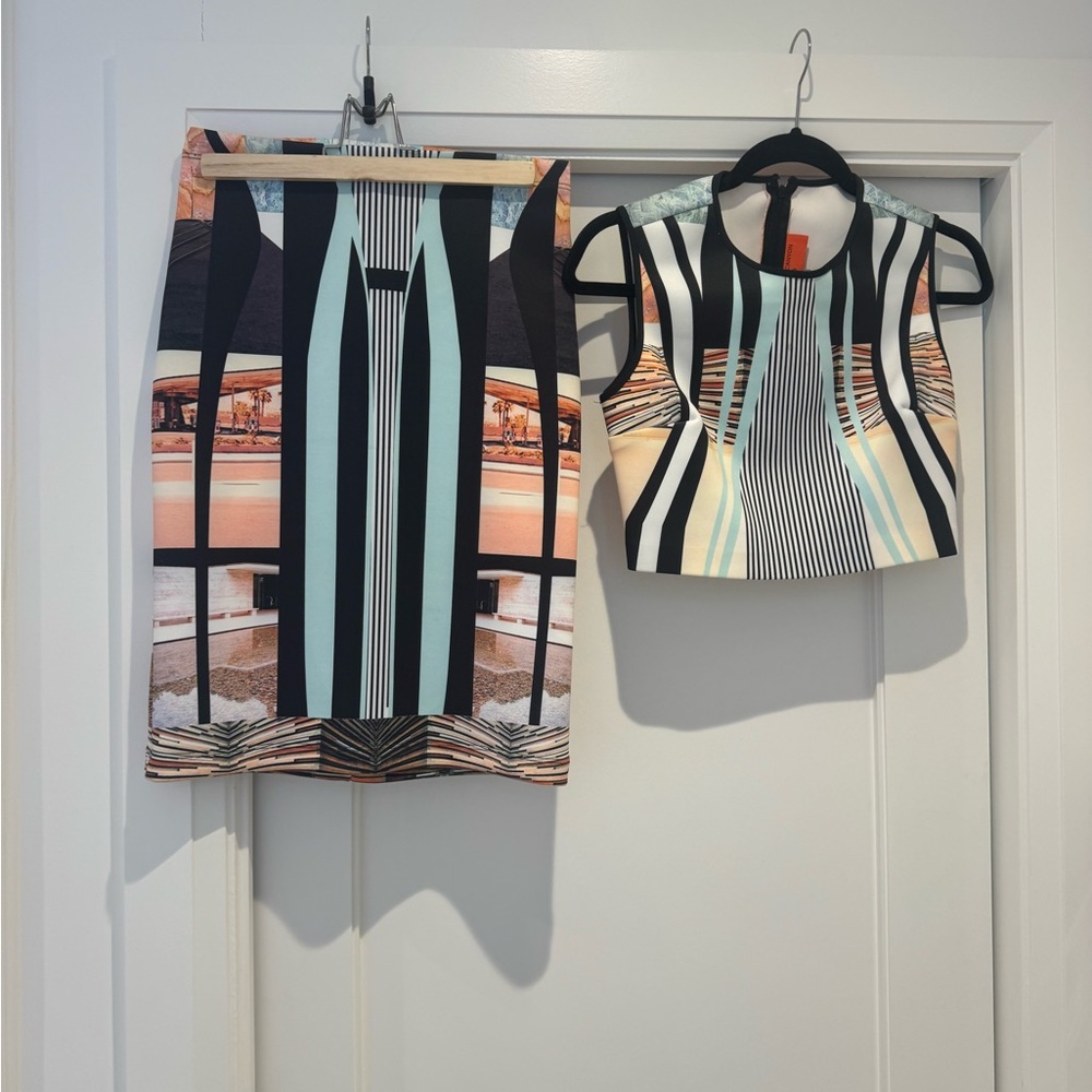 Clover Canyon Graphic Mint, Black & Cream Pencil Skirt